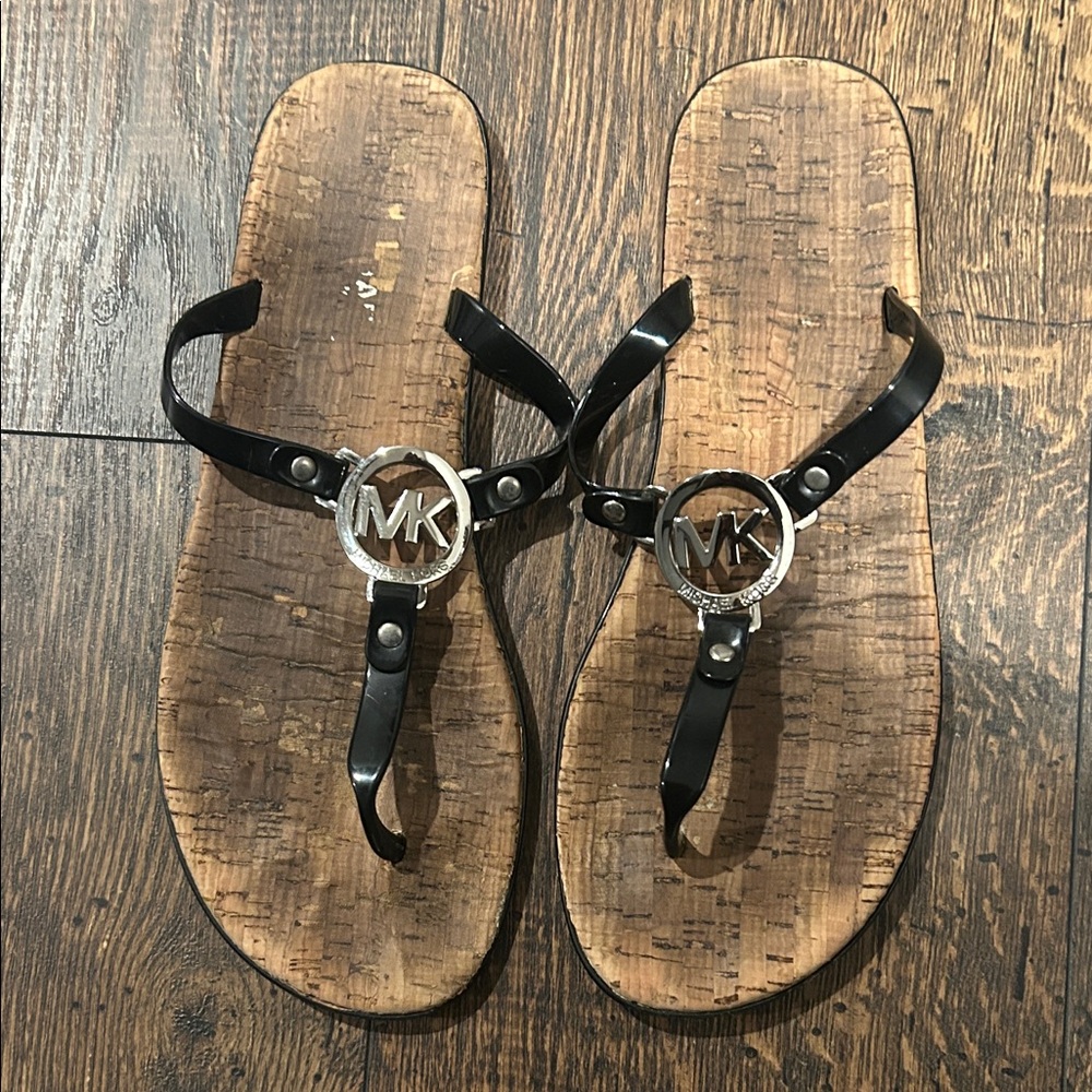 Michael Kors Black Women’s MK Charm Jelly Thong Cork Sandal (Size 9)